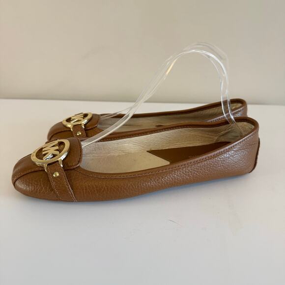 Michael Kors Signature Fulton Ballet Flat Shoes Womens 8.5 Brown Leather Slip On - Picture 7 of 10